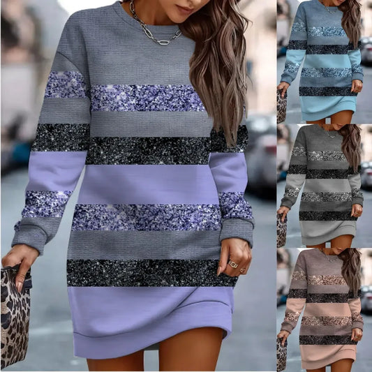 Robe pull courte à manches longues et blocs de couleurs pour femme