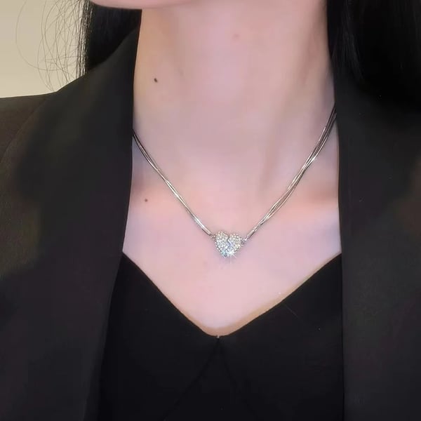 💎Collier coeur magnétique en diamants superposés💗