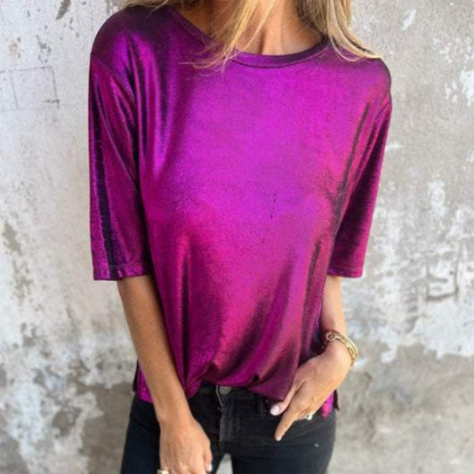 T-shirt ample à col rond et couleur unie