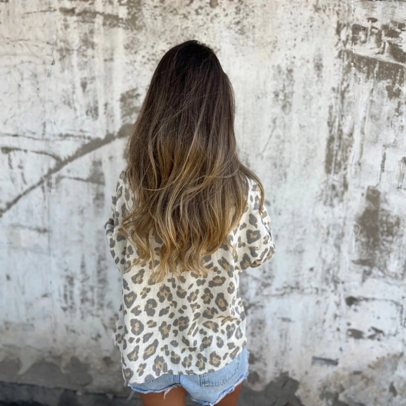 Chemise Vintage Imprimée à Col et Manches Longues