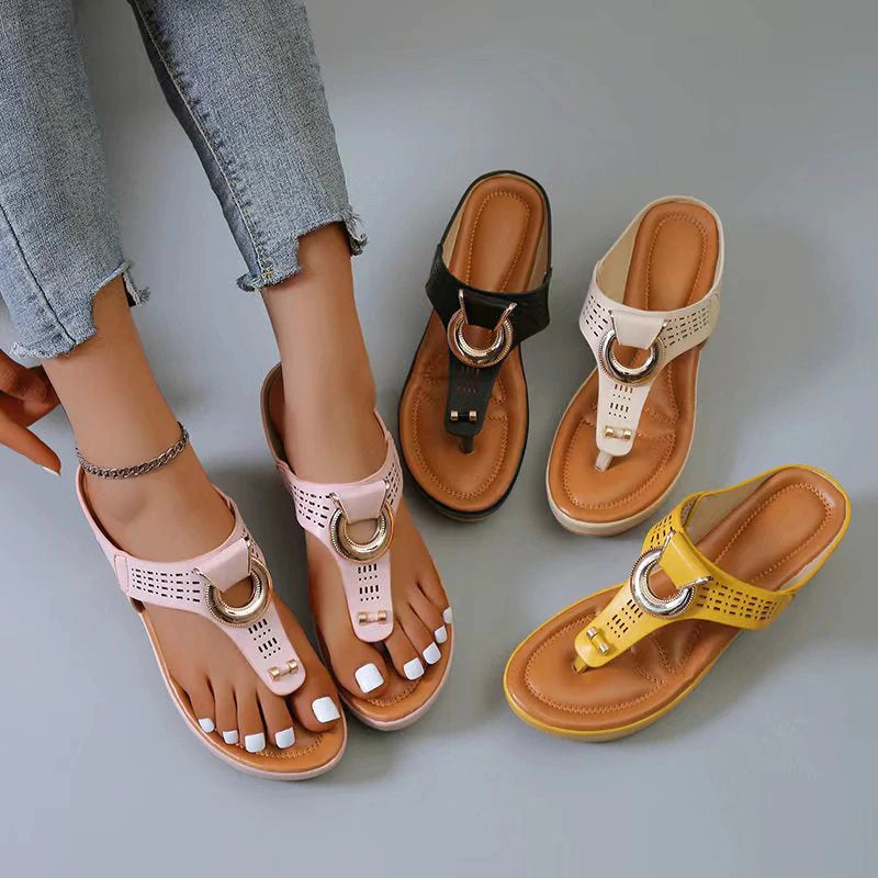 🌸50% de réduction pour une durée limitée🌸Sandales à semelles compensées en cuir pour femmes