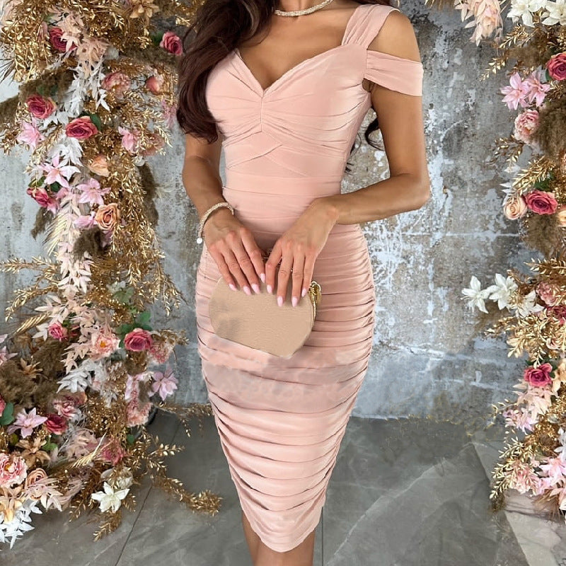 Robe sexy, à épaules dénudées et moulante, coupe slim pour femme