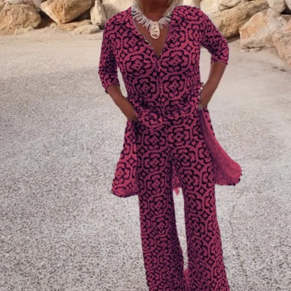 🔥Ensemble 2 pièces chemise et pantalon boutonnés imprimés