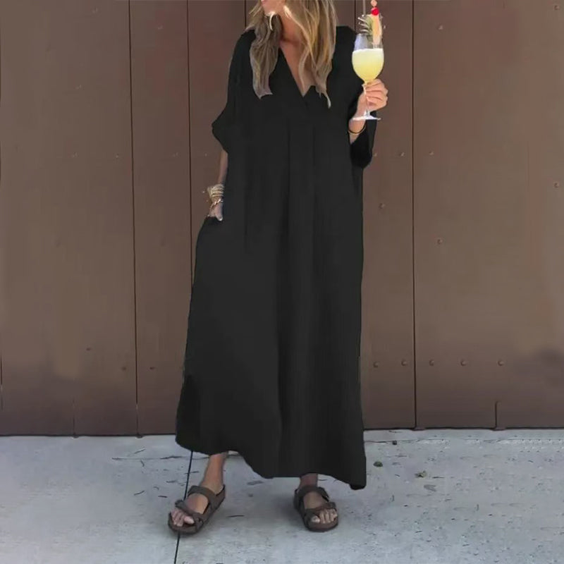 🌸Soldes d'été 50% de réduction🌸Robe fluide décontractée à col en V pour femmes