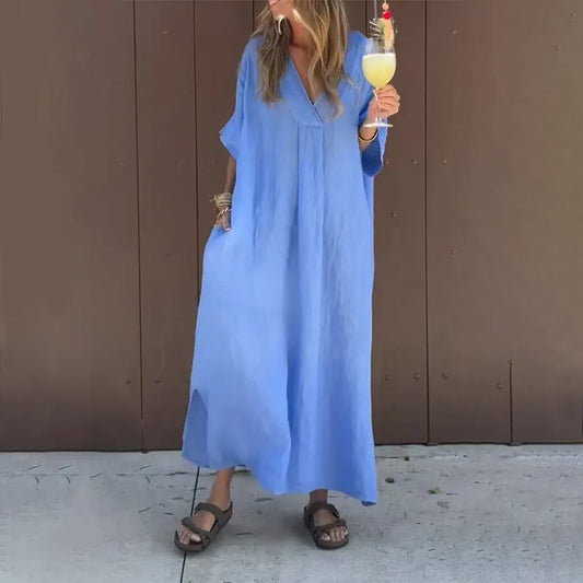 🌸Soldes d'été 50% de réduction🌸Robe fluide décontractée à col en V pour femmes