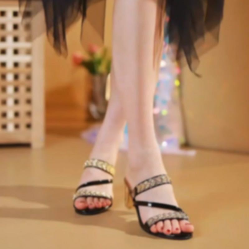 Sandales à talon bloc pour femmes avec embellissement en strass