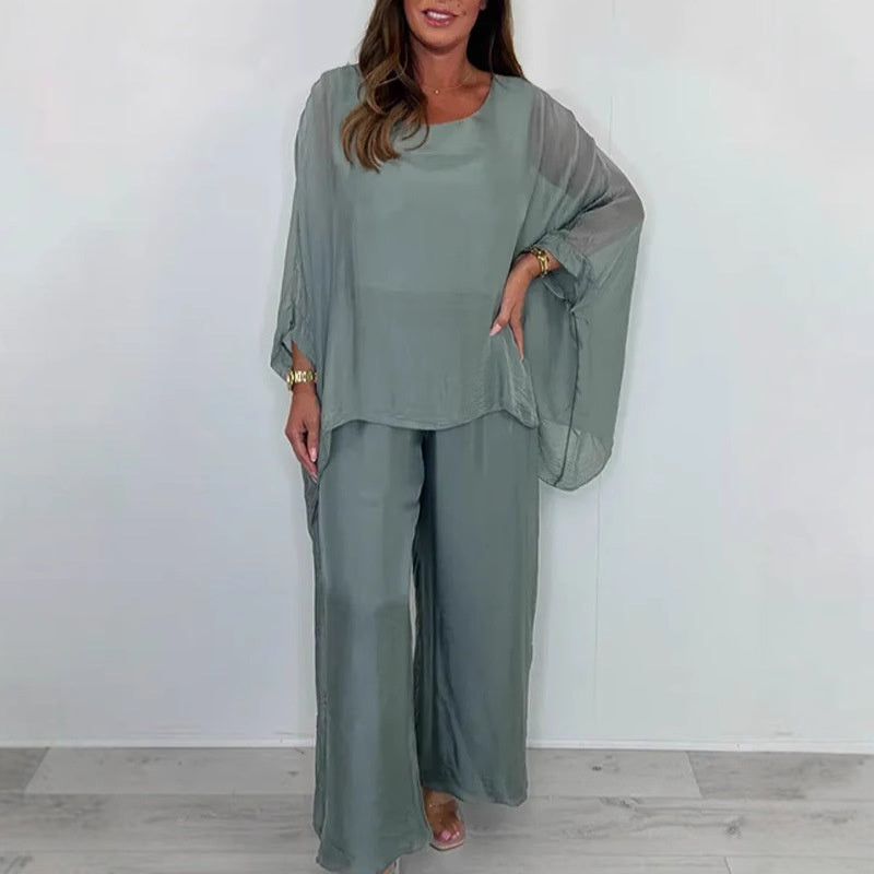 ⏰50% de réduction pour une durée limitée✨ Ensemble élégant et décontracté composé d'un haut en mousseline et d'un pantalon à jambes larges