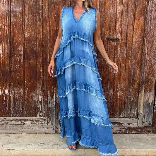Fashion V-Neck Sleeveless Layered Ruffled Dress🛫livraison gratuite