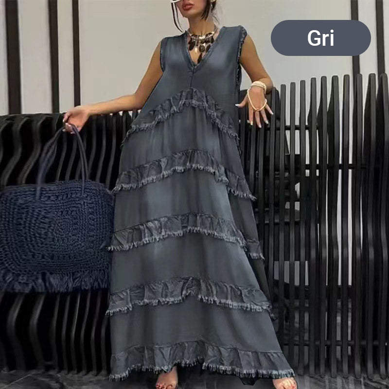 Fashion V-Neck Sleeveless Layered Ruffled Dress🛫livraison gratuite