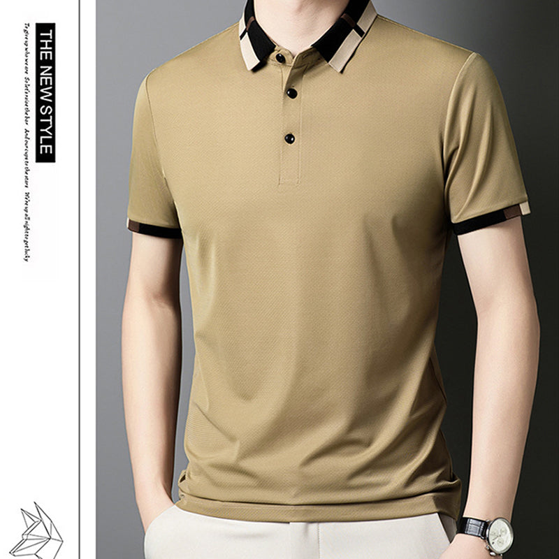 🔥Aujourd'hui 50% de réduction🔥T-shirt à manches courtes et revers en soie stretch Ice pour hommes