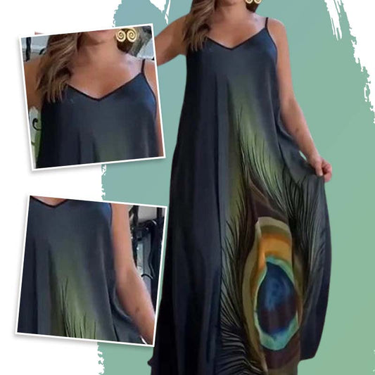 Robe maxi ample à bretelles spaghetti et motif floral