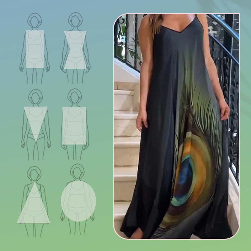 Robe maxi ample à bretelles spaghetti et motif floral