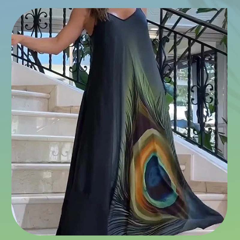 Robe maxi ample à bretelles spaghetti et motif floral