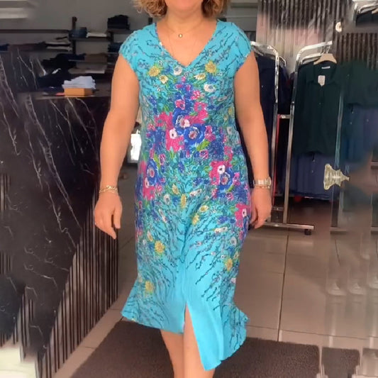 Robe fluide imprimée à col en V pour femmes