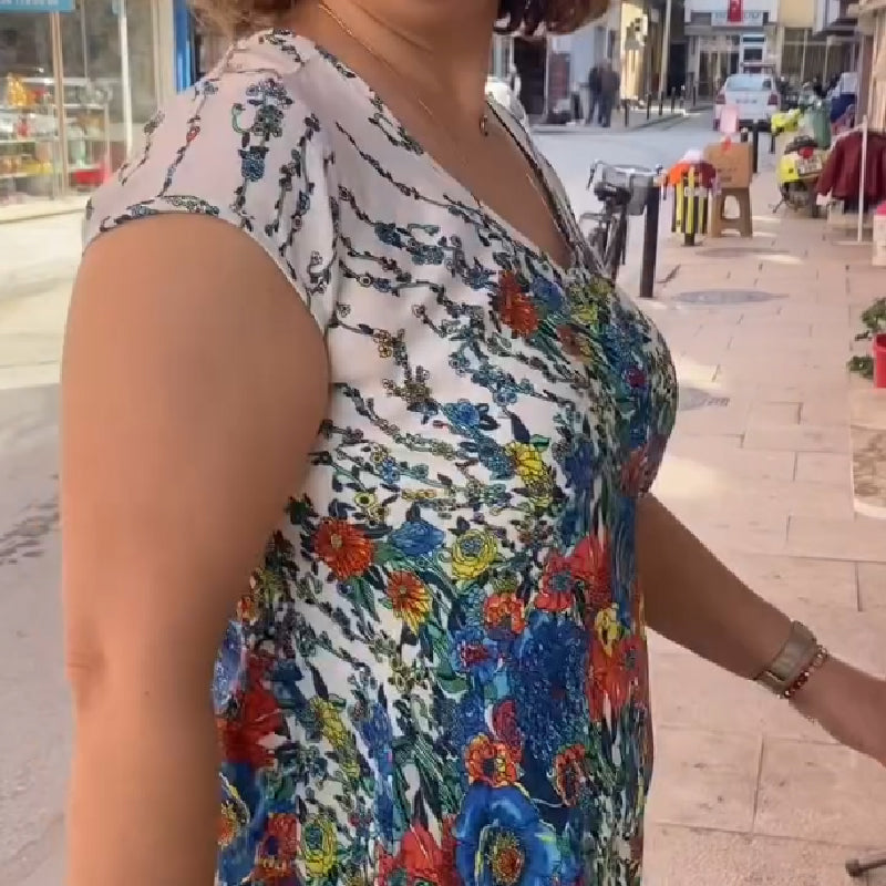 Robe fluide imprimée à col en V pour femmes