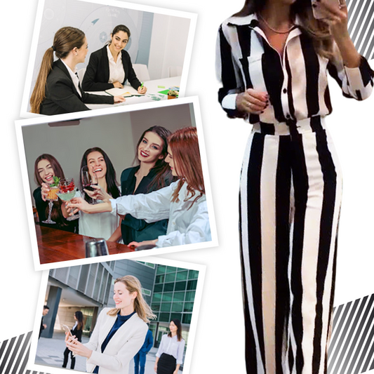 ⏰50% de réduction pour une durée limitée🔥Ensemble chemise rayée zébrée + pantalon large