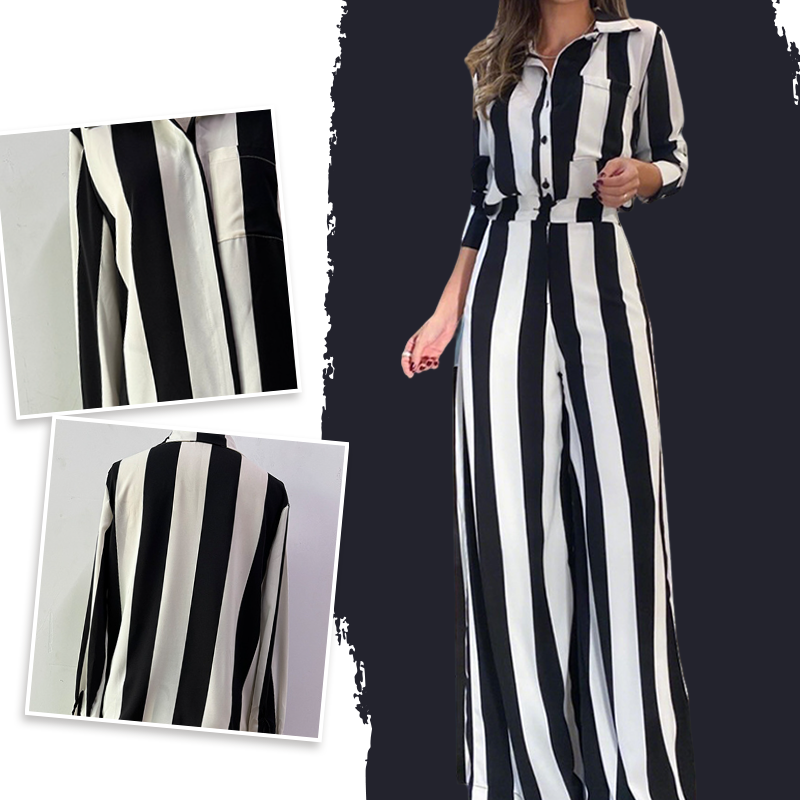 ⏰50% de réduction pour une durée limitée🔥Ensemble chemise rayée zébrée + pantalon large