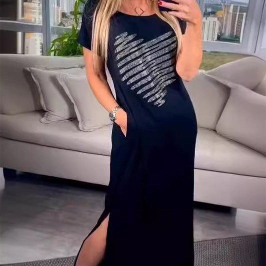 ⏰ Nouvelle vente chaude 50% de réduction 🎀Robe t-shirt longue avec fentes latérales