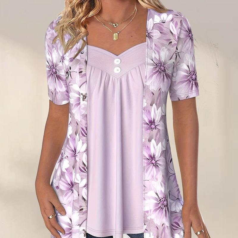 Top patchwork floral irrégulier pour femmes