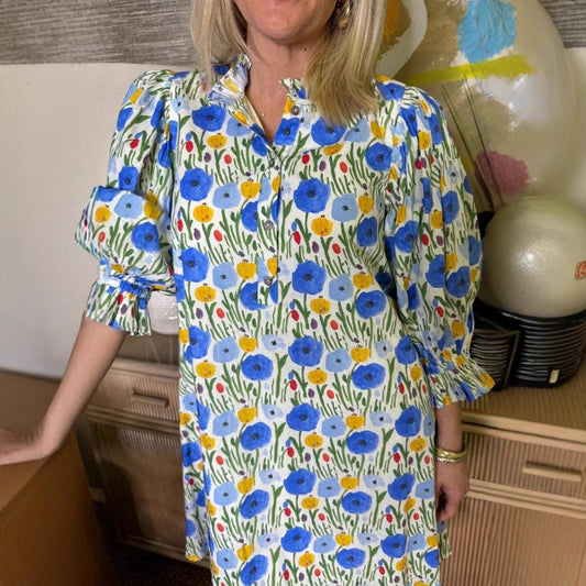 🔥Robe à manches bulles imprimée de motifs floraux