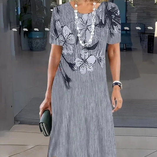 🔥Robe décontractée imprimée à col rond pour femmes