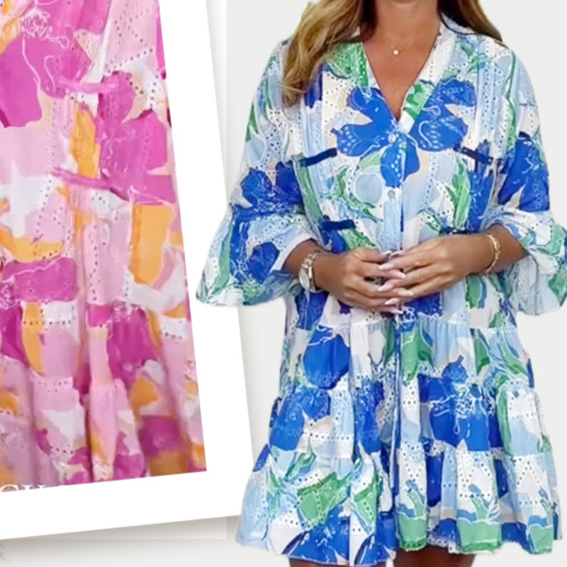🔥2025 Été Nouveau ❤️Robes amples imprimées élégantes à col en V pour femmes