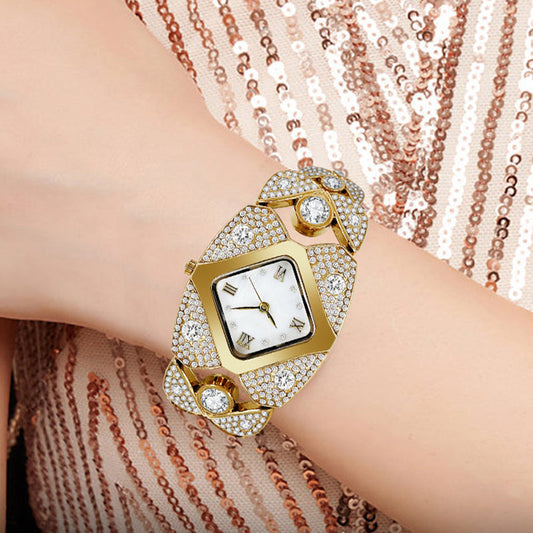Montre à quartz rétro pour femme avec strass scintillants