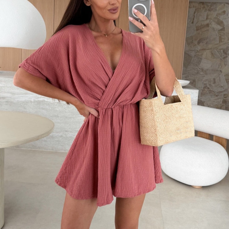 🔥Soldes d'été 50% de réduction🔥Combinaisons-shorts enveloppantes à col en V pour femmes