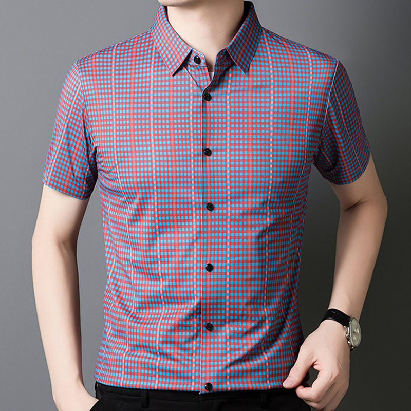 🔥Nouveauté 2025🔥 Chemise à manches courtes pour homme à carreaux rafraîchissante avec boutons