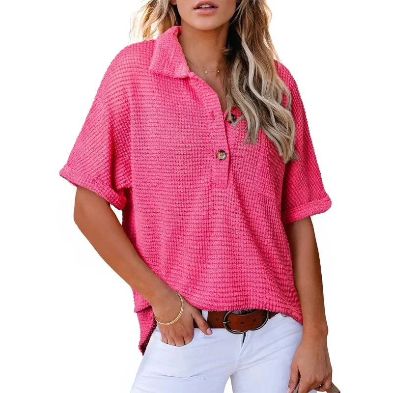 Soldes d'été - Demi-prix🩷Top manches courtes à revers pour femmes