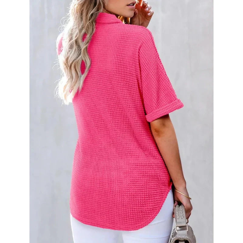 Soldes d'été - Demi-prix🩷Top manches courtes à revers pour femmes