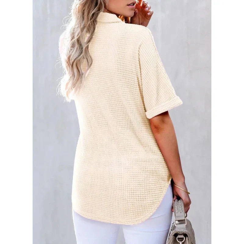 Soldes d'été - Demi-prix🩷Top manches courtes à revers pour femmes