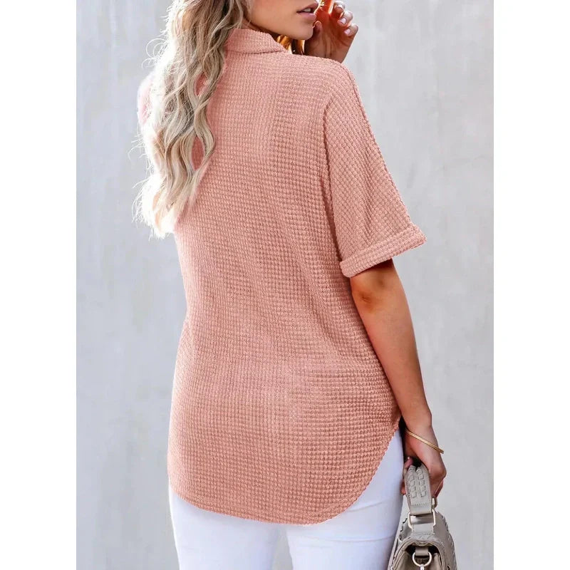 Soldes d'été - Demi-prix🩷Top manches courtes à revers pour femmes