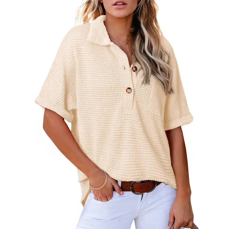 Soldes d'été - Demi-prix🩷Top manches courtes à revers pour femmes