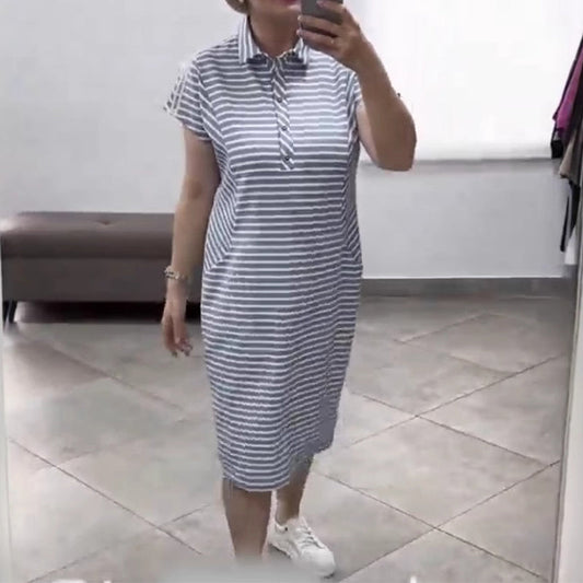Robe décontractée à manches courtes et à rayures pour femmes