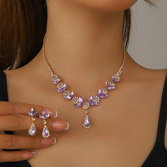 💎Collier et boucles d'oreilles élégants avec gouttes d'eau florales, ensemble de 2 pièces💕