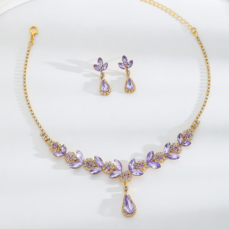 💎Collier et boucles d'oreilles élégants avec gouttes d'eau florales, ensemble de 2 pièces💕