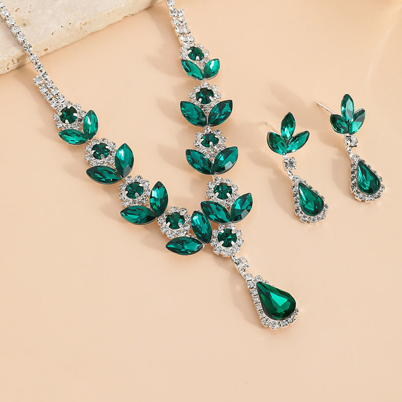 💎Collier et boucles d'oreilles élégants avec gouttes d'eau florales, ensemble de 2 pièces💕
