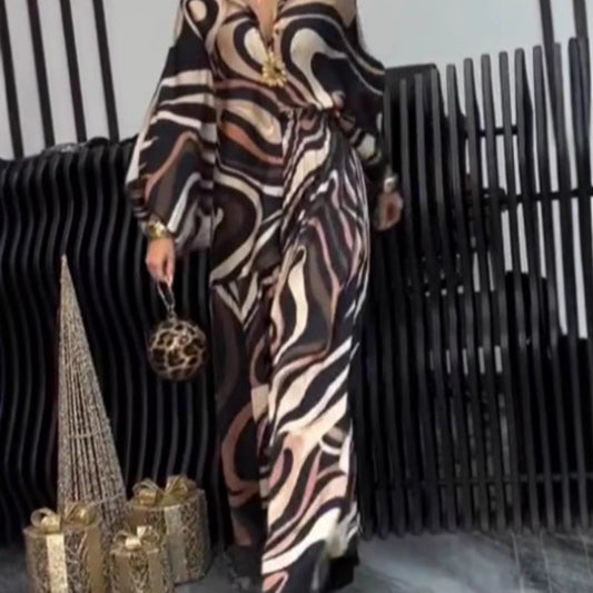 Ensemble mode pour femme avec chemise ample imprimée et pantalon à jambes larges, 2 pièces