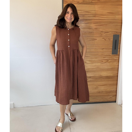 Couleur unie Col rond Robe sans manches à boutons