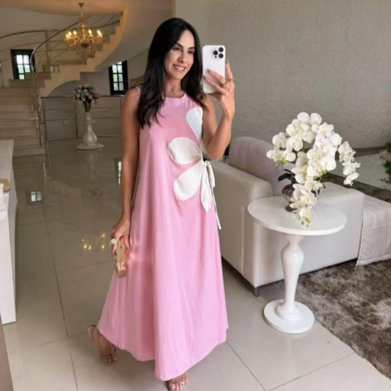 Robe élégante imprimée sans manches pour femme
