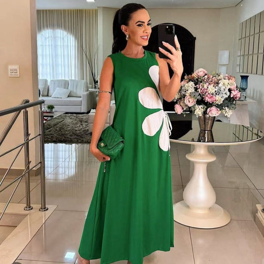 Robe élégante imprimée sans manches pour femme