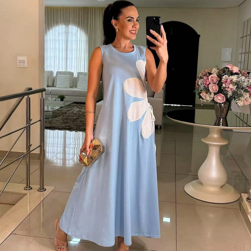 Robe élégante imprimée sans manches pour femme