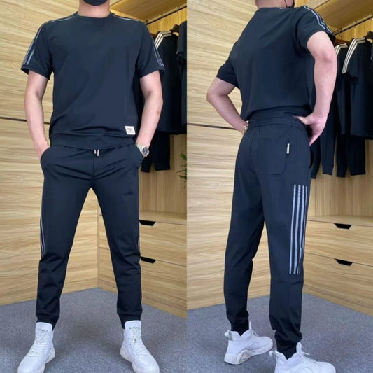 Ensemble 2 pièces - Top à manches courtes et pantalon de jogging extensible pour hommes