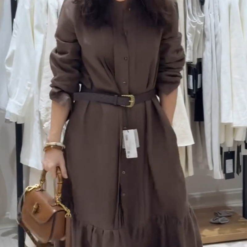 Robe chemise à manches longues boutonnées pour femmes