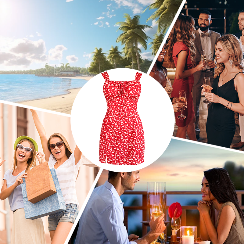 Floral Print Spaghetti Strap Mini Dress🔥Achetez-en 2 et obtenez 5% de réduction + livraison gratuite 🛫
