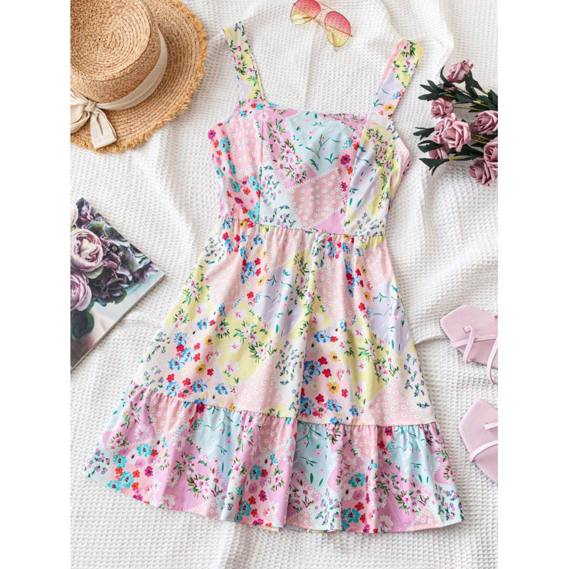 Mini-robe sans manches à imprimé floral