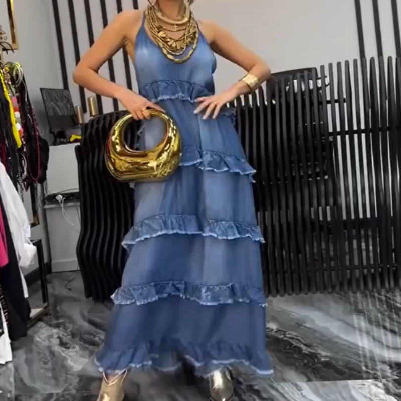Robe de femme à bretelles spaghetti en tissu denim