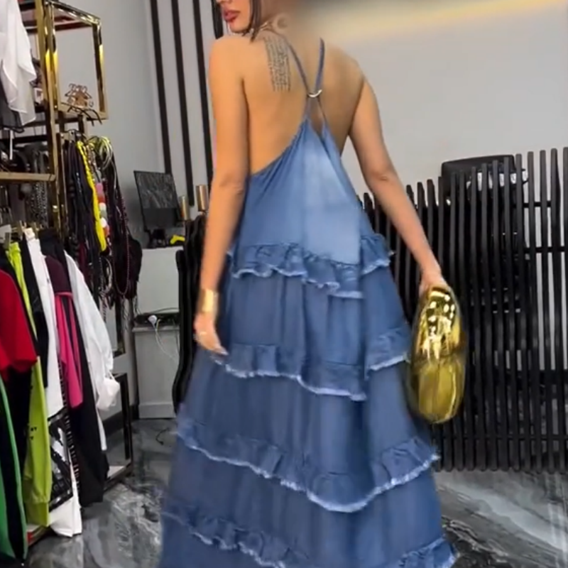 Robe de femme à bretelles spaghetti en tissu denim