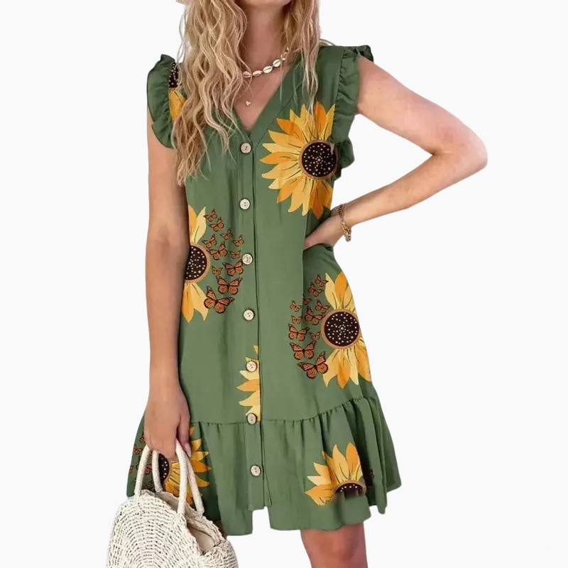 🌸Soldes d'été 50% de réduction🌸Mini-robe sans manches avec décolleté en V et boutonnage sur le devant pour femme